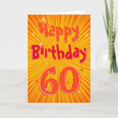 60 Fun Radial Sunburst Oranje 60th Birthday Kaart (Voorkant)