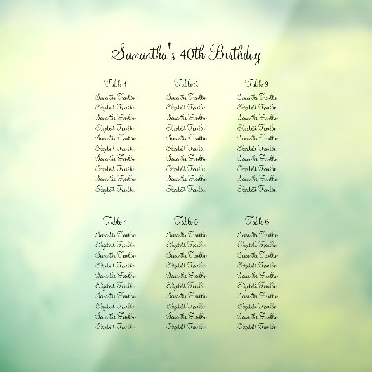 60 gasten bij 6 Tables Moderne Elegant Calligrafie Raamsticker (Vel 3)