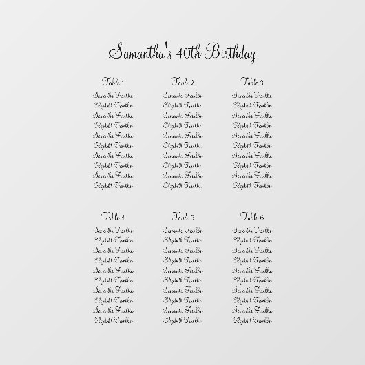 60 gasten bij 6 Tables Moderne Elegant Calligrafie Raamsticker (Vel)