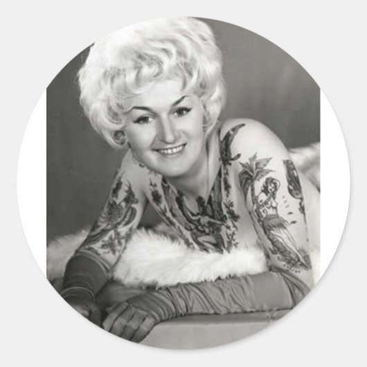 '60 Getatoeëerde dame Ronde Sticker (Voorkant)