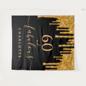 60 geweldige verjaardag glitter zwarte goudsparkle wandkleed (Voorkant (horizontaal))