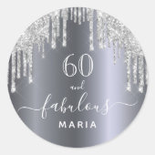 60 geweldige verjaardag mousserend glitter Silver Ronde Sticker (Voorkant)