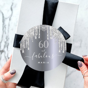 60 geweldige verjaardag mousserend glitter Silver Ronde Sticker