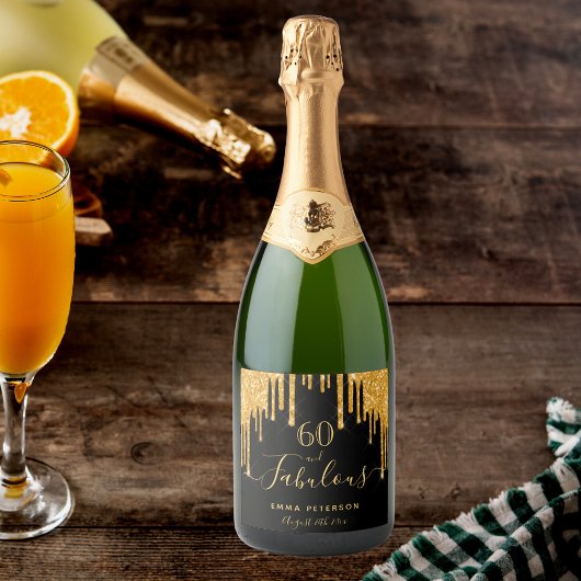 60 geweldige verjaardag zwarte glitter goudsparkle sparkling wijnetiket