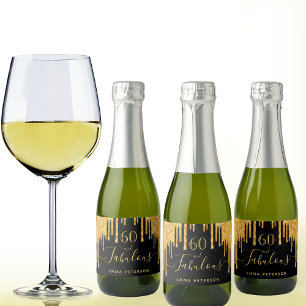 60 geweldige verjaardag zwarte glitter sparkle gol sparkling wijnetiket