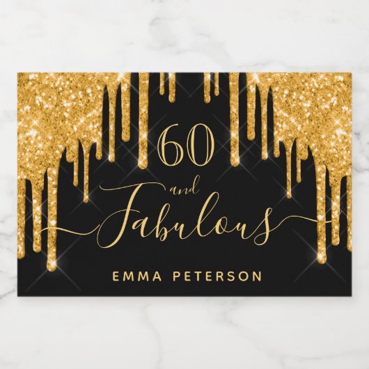 60 geweldige verjaardag zwarte glitter sparkle gol sparkling wijnetiket (Enkel label)