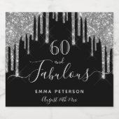 60 geweldige verjaardag zwarte glitter zilverspark sparkling wijnetiket (Enkel label)