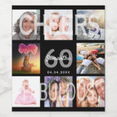 60 & geweldige verjaardagsfoto, aangepast, zwart wijn etiket (Enkel label)