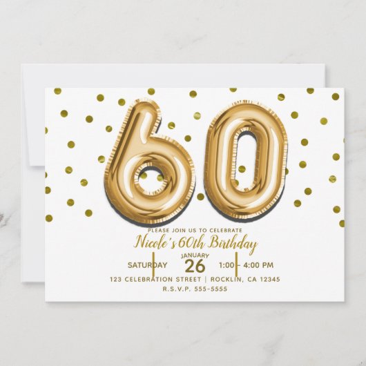 60 gouden ballonnen en Confetti 60ste verjaardagsf Kaart (Voorkant)