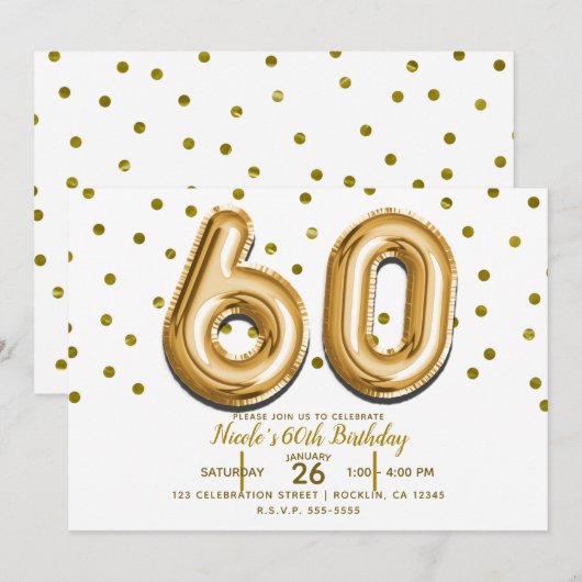 60 gouden ballonnen en Confetti 60ste verjaardagsf Kaart (Voorkant / Achterkant)