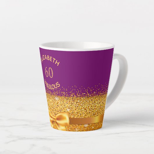60 heerlijke gouden boog paarse naam sparkle age a latte mok (Rechterhoek)