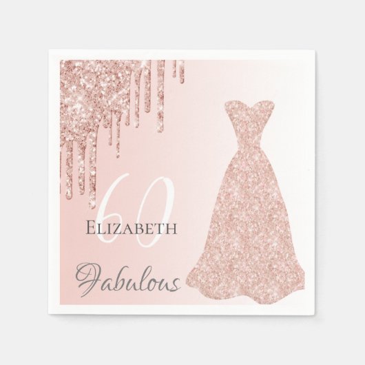60 heerlijke verjaardagsdag roos gouden jurk glitt servet (Voorkant)