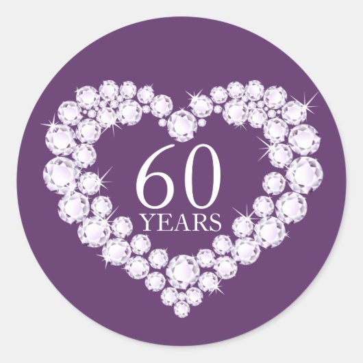 60 jaar diamanten hart paarse & witte sticker (Voorkant)