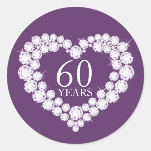 60 jaar diamanten hart paarse & witte sticker