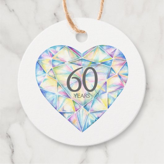 60 jaar diamanten hart waterverf kunst stickers bedankjes labels (Voorkant)