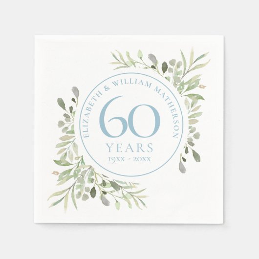 60 Jaar Diamanten Huwelijksjubileum Groenelementen Servet (Voorkant)
