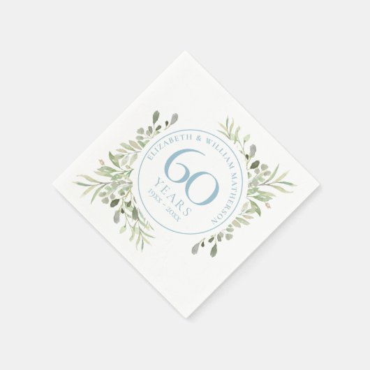 60 Jaar Diamanten Huwelijksjubileum Groenelementen Servet (Hoek)