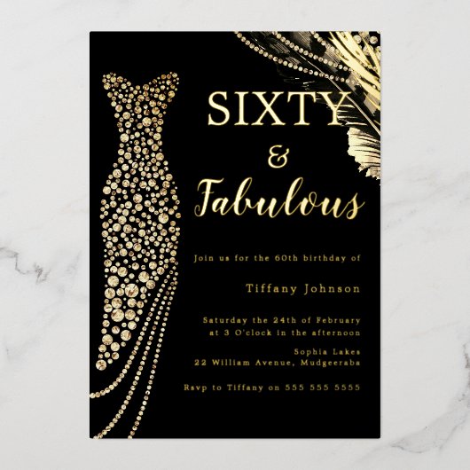 60 jaar en 60 jaar goudddgestressen folie uitnodiging (Voorkant)