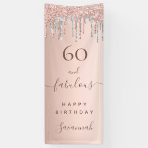 60 jaar en Fabulous verjaardagsgoudzilver roos Spandoek