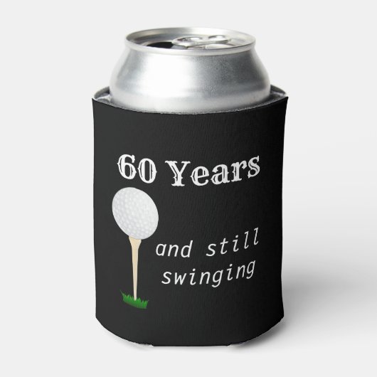60 jaar en nog steeds swingende golfbal blikjeskoeler (Blikje Voorkant)