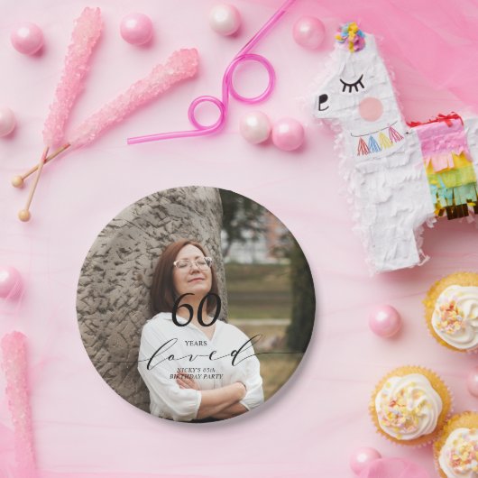60 Jaar Geliefd 60e Verjaardagsfeestfoto Papieren Bordje (Feest)