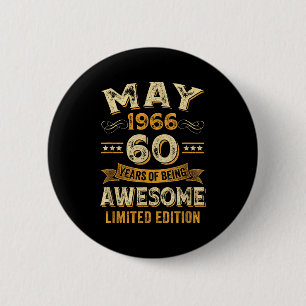 60 jaar geweldige vintage mei 1966 60ste verjaarda ronde button 5,7 cm