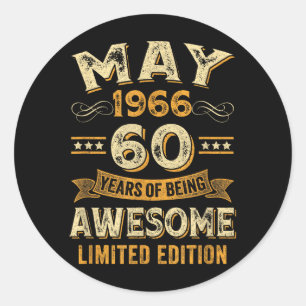 60 jaar geweldige vintage mei 1966 60ste verjaarda ronde sticker