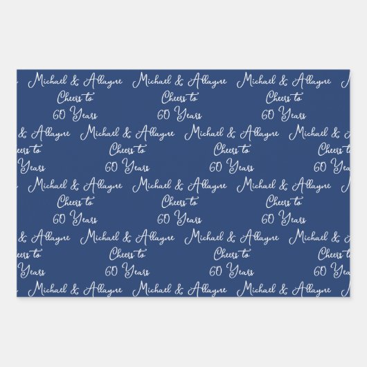 60 jaar Navy Blue 60th Jubileum Inpakpapier Vel (Voorkant)