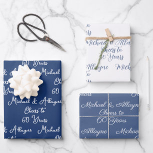 60 jaar Navy Blue 60th Jubileum Inpakpapier Vel