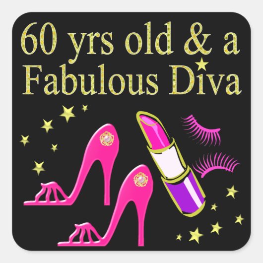 60 JAAR OUD & EEN SCHITTERENDE DIVA VIERKANTE STICKER (Voorkant)