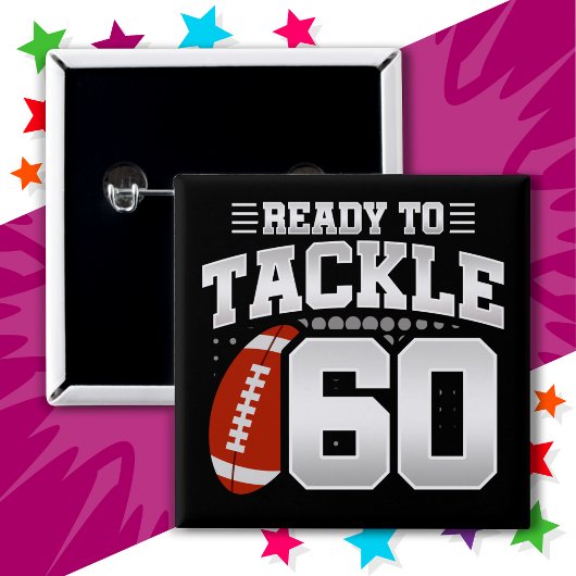 60 Jaar Oud Tackle Football Party 60e Verjaardag Vierkante Button 5,1 Cm