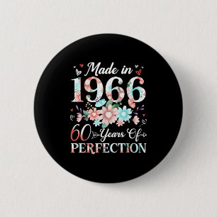 60 jaar oude gemaakt in 1966 bloemige 60ste verjaa ronde button 5,7 cm
