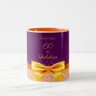 60 jaar paarse gouden elegante boegnaam tweekleurige koffiemok