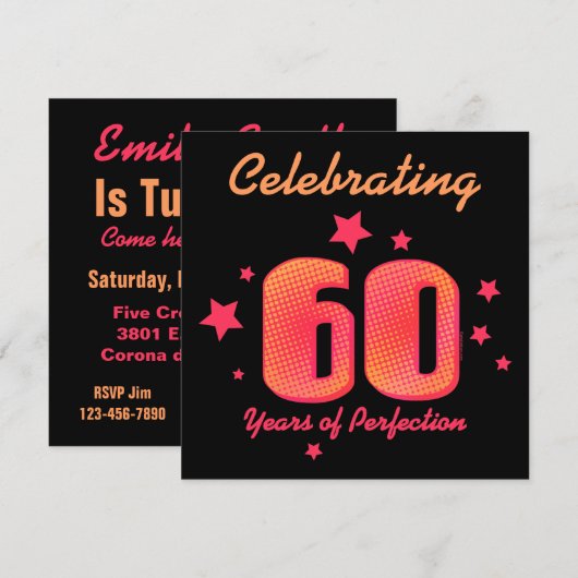 60 jaar Perfection Custom Birthday Invitation Kaart (Voorkant / Achterkant)