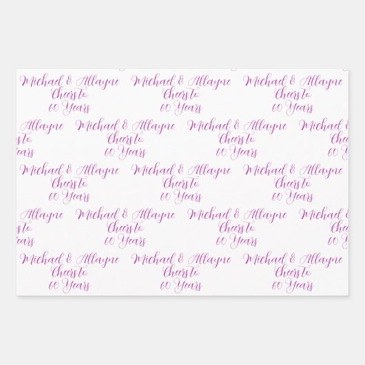 60 jaar Roze Magenta 60ste Jubileum Inpakpapier Vel (Voorkant 2)