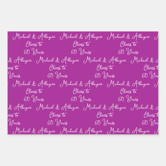 60 jaar Roze Magenta 60ste Jubileum Inpakpapier Vel (Voorkant)