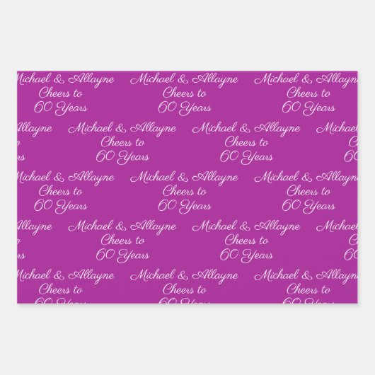 60 jaar Roze Magenta 60ste Jubileum Inpakpapier Vel (Voorkant 3)