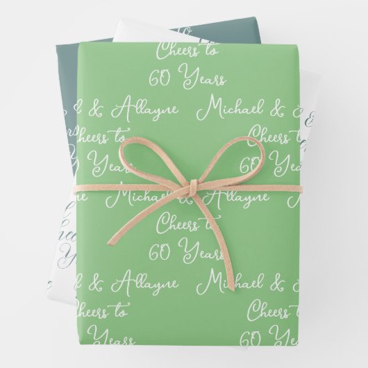 60 jaar Sage Green 60ste Jubileum Inpakpapier Vel (In situ)