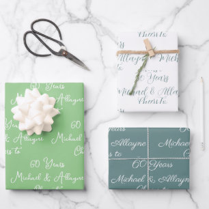 60 jaar Sage Green 60ste Jubileum Inpakpapier Vel