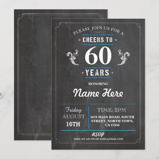 60 jaar verjaardag uitnodiging 40e 50e (Voorkant / Achterkant)