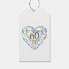 60 jaar waterverf labels met diamanten hart cadeaulabel