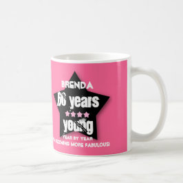 60 jaar Young of any YEAR V03A PINK BLACK STAR Koffiemok