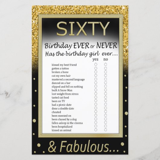 60-jarige verjaardag ooit of nooit (Voorkant)