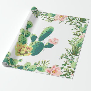 60 lb Wrapping Paper Roll Bohemian Cactus Succulen Cadeaupapier