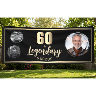 60 & Legendarische 3 foto's 60ste verjaardag Goud Spandoek
