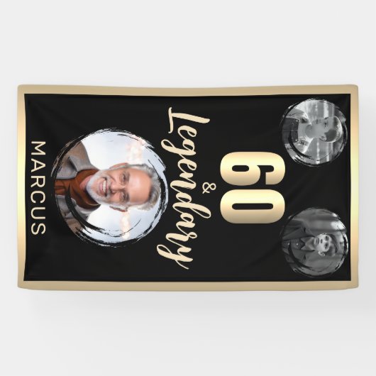 60 & Legendary 3 foto's 60e verjaardag goud Spandoek (Horizontaal)