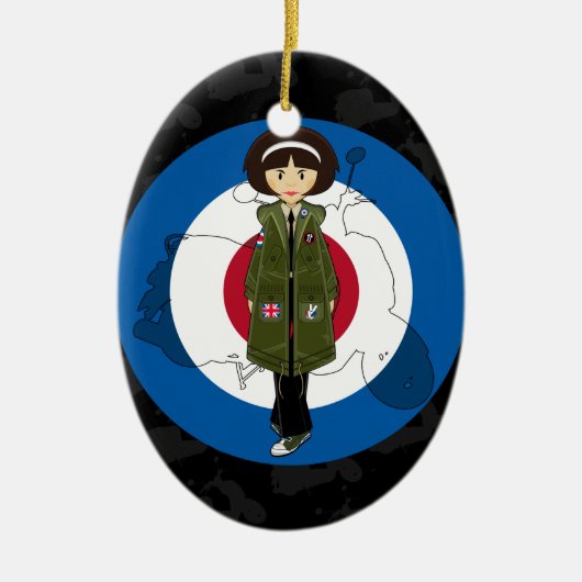60 Mod Girl in Parka met Scooter Ornament (Voorkant)