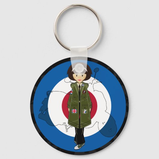 60 Mod Girl in Parka met Scooter Sleutelhanger (Voorkant)