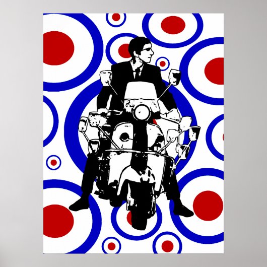 60 Mod scooter jongen op retro cirkels Poster (Voorkant)