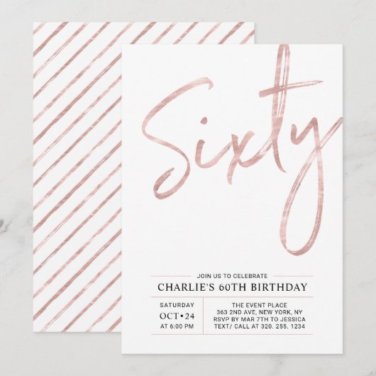 60 | Modern Roos Gold 60e verjaardag Kaart (Voorkant / Achterkant)